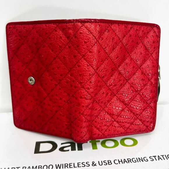 Vgt Pierre Cardin Women's Ostrich Leather Tri-Fold  5"x4" Red card/Coin Wallet(5 - Picture 7 of 13
